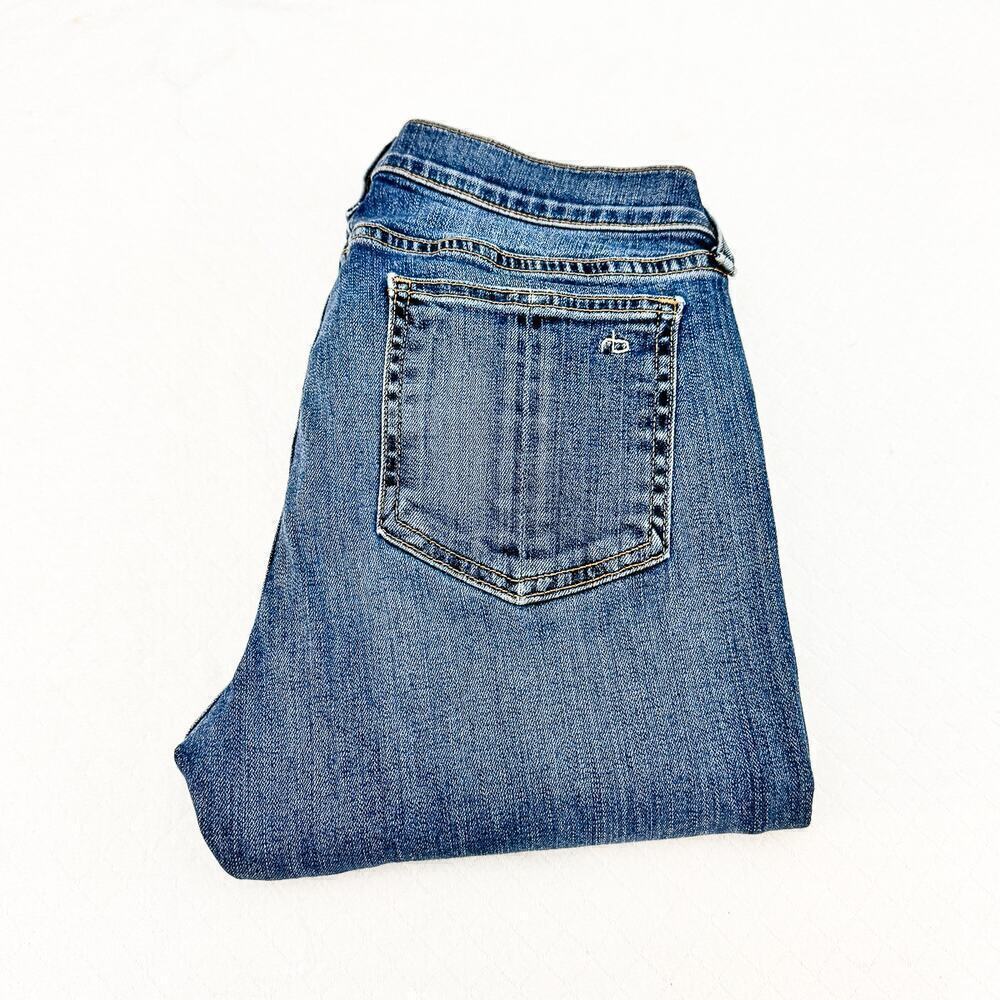 Rag & Bone Capri Denim Jeans Faded Med/Dark Wash Assymetric Hem Size 28